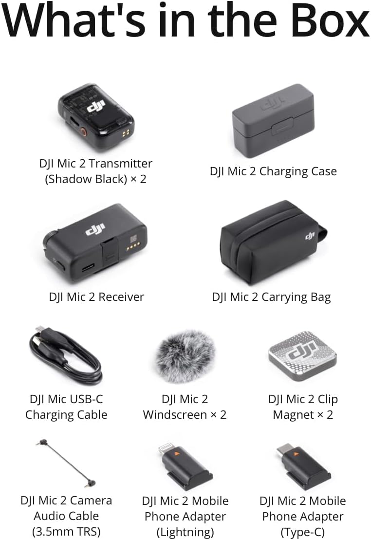 DJI Mic 2 (2 sänd. + 1 mott. + laddningsfodral), trådlös allt-i-ett-mikrofon