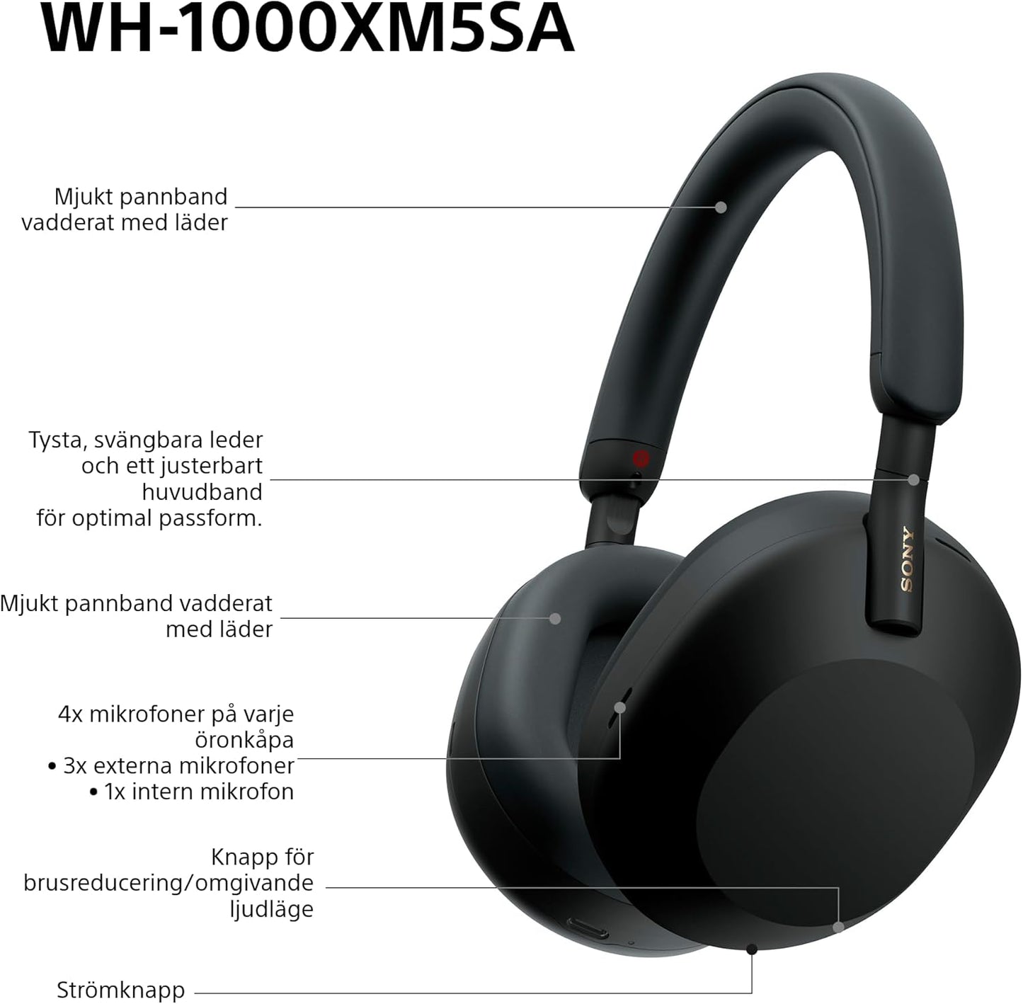 Sony WH-1000XM5SA brusreducerande trådlösa over-ear-hörlurar