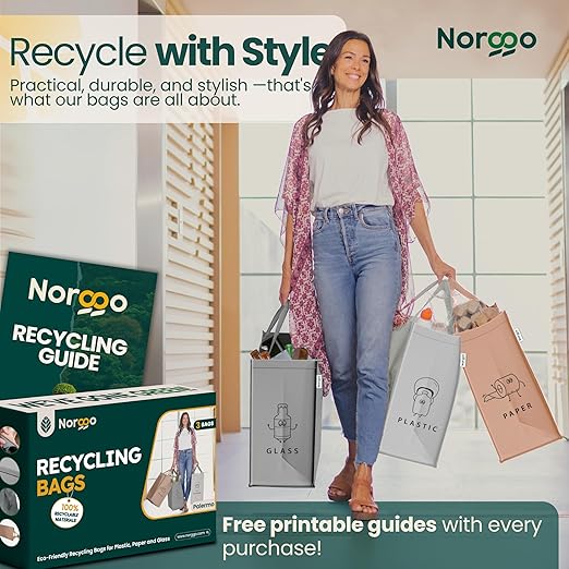 NORGGO® Återvinningskärl – Set med 3 x 40L för plast, papper och glas – Hållbara soptunnor för återvinning