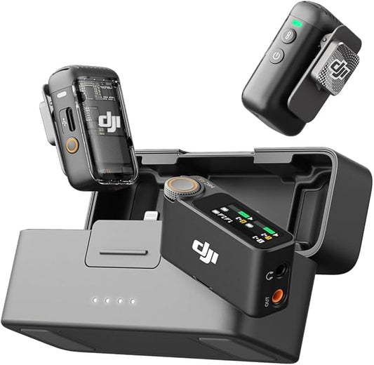 DJI Mic 2 (2 sänd. + 1 mott. + laddningsfodral), trådlös allt-i-ett-mikrofon